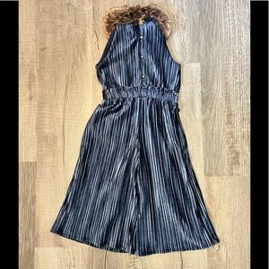 Jack Faux Fur Collar Velvet Jumpsuit 